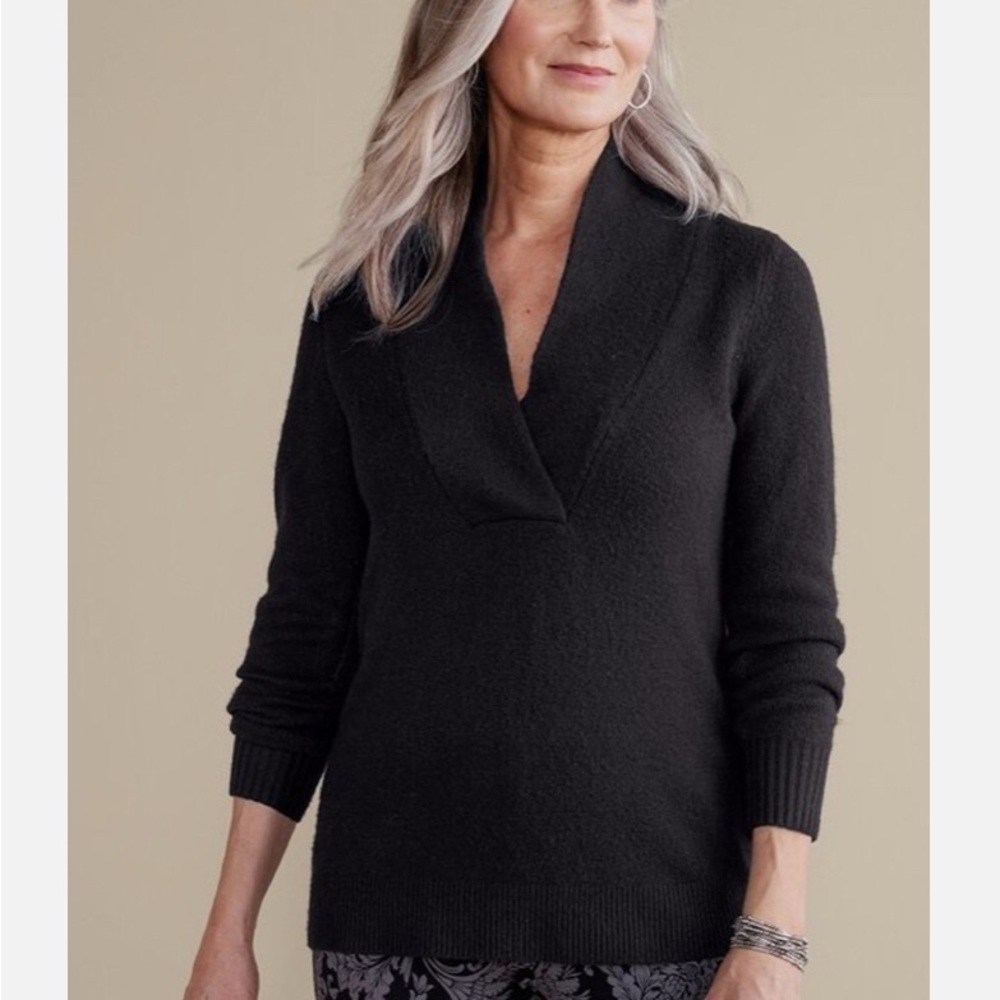 Soft Surroundings NWT Black V-Neck Sweater with Relaxed Fit